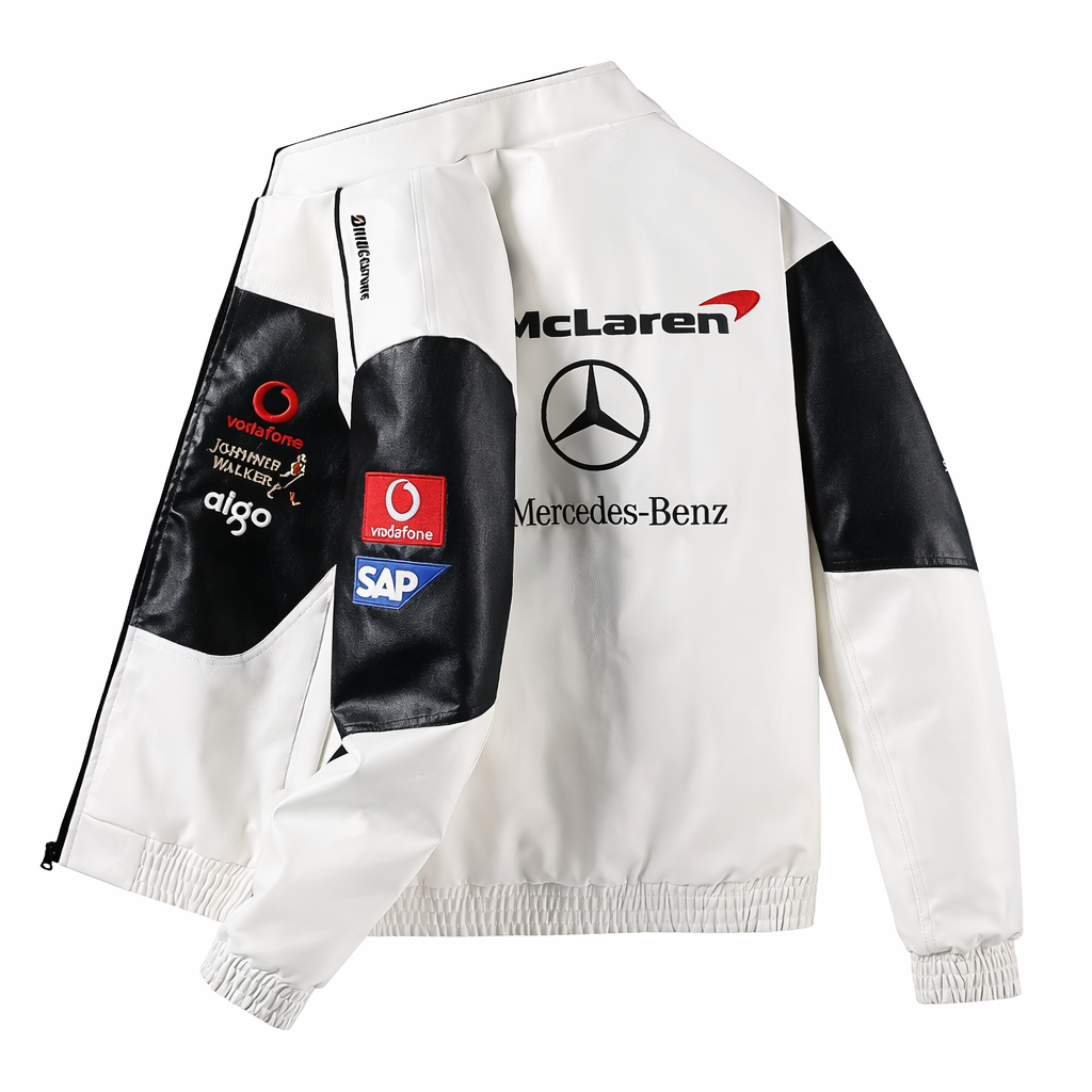 Mercedes Vegan Leather Racing Jacket (White)