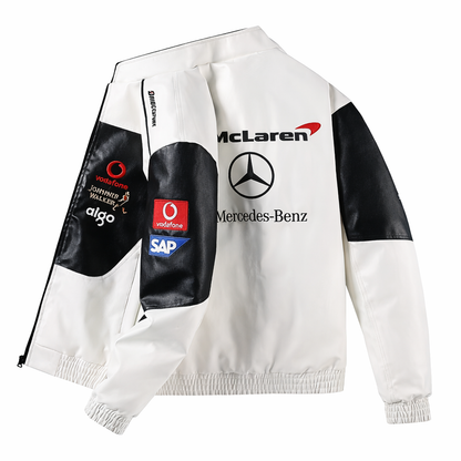 Mercedes Vegan Leather Racing Jacket (White)