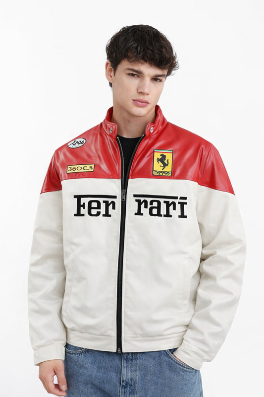 Ferrari White and Red Vegan Leather Jacket