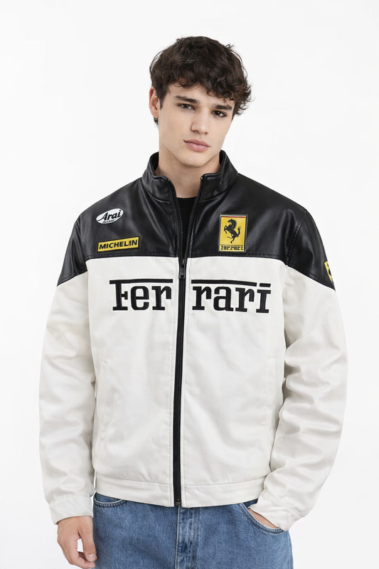 Ferrari White and Black Vegan Leather Jacket
