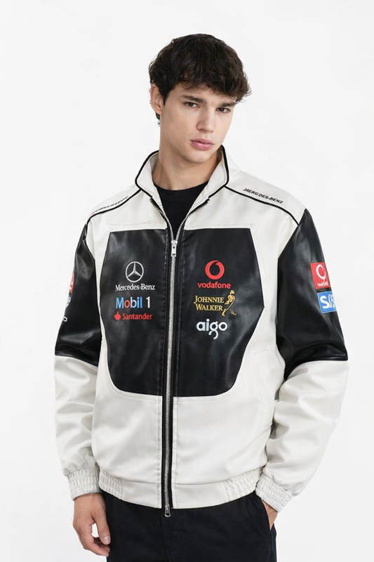 Mercedes Vegan Leather Racing Jacket (White)