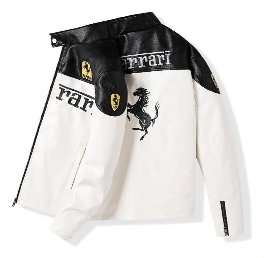 Ferrari White and Black Vegan Leather Jacket
