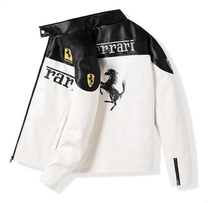 Ferrari White and Black Vegan Leather Jacket