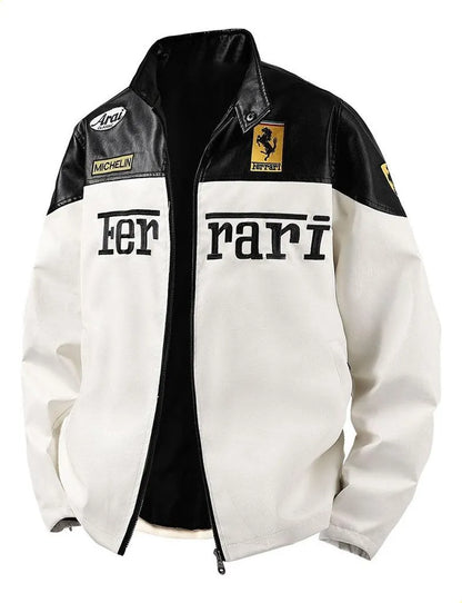 Ferrari White and Black Vegan Leather Jacket