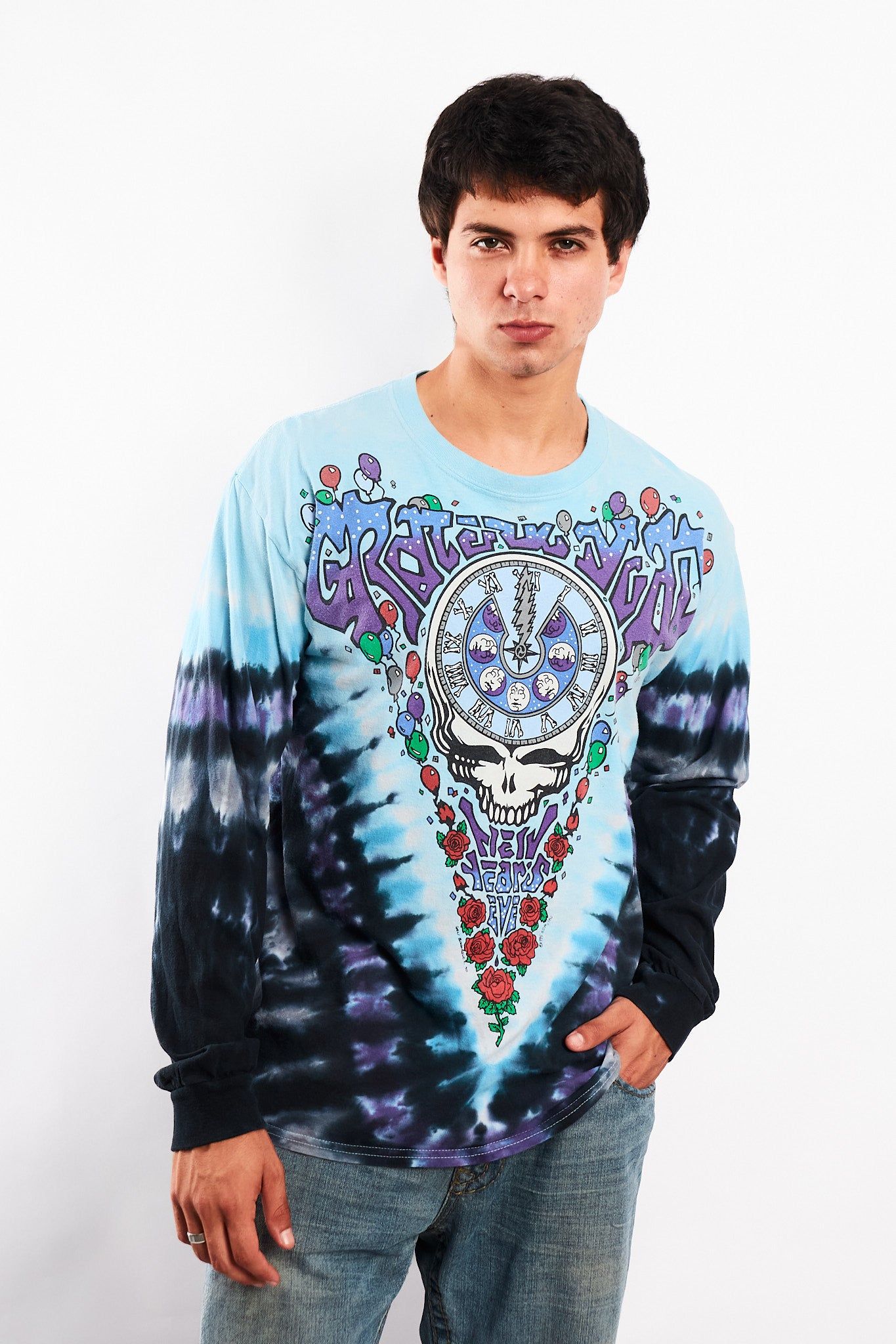 1995 Vintage Liquid Blue Grateful Dead NYE 1990 Tie Dye Longsleeve (M/L)