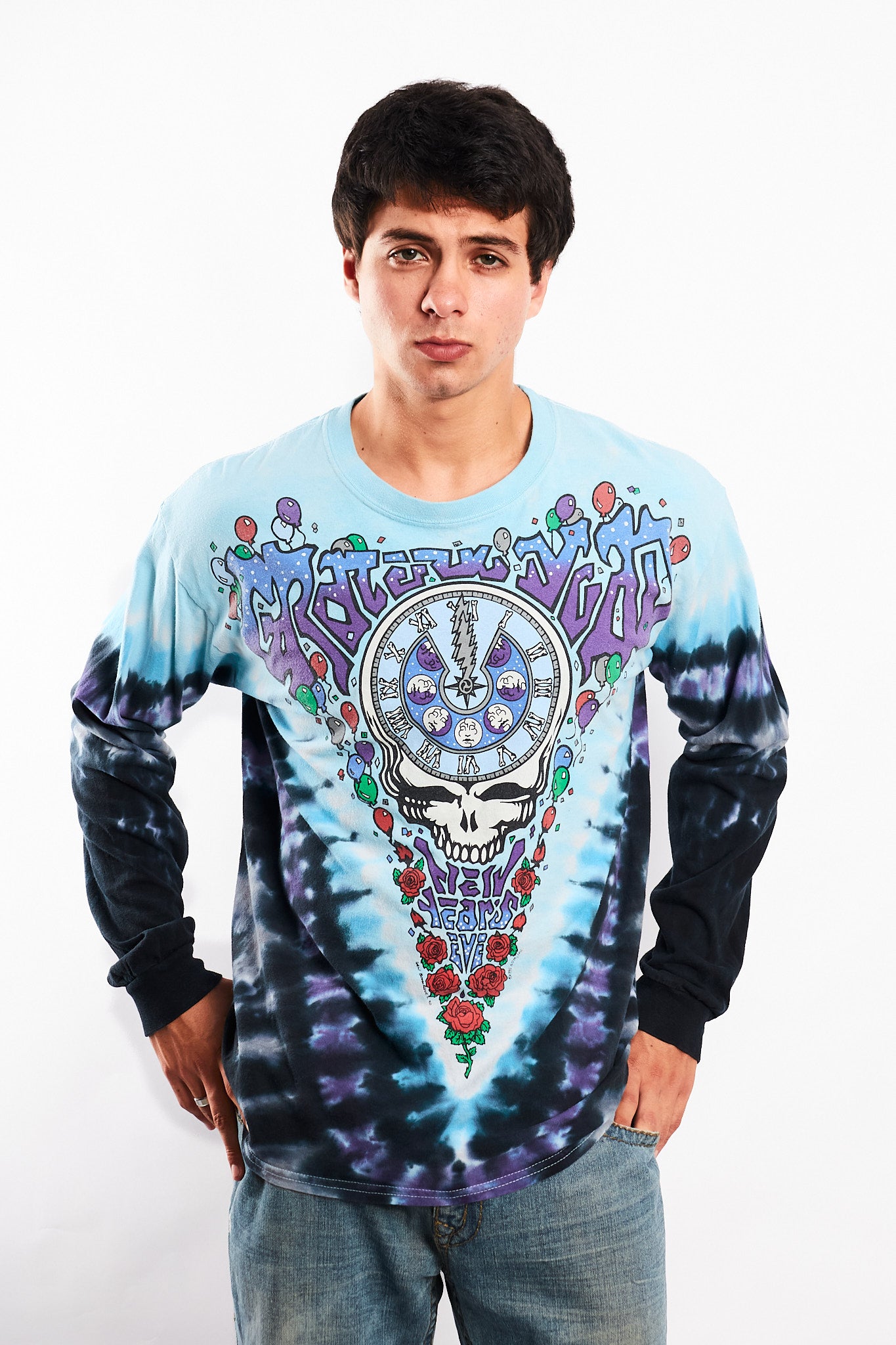 1995 Vintage Liquid Blue Grateful Dead NYE 1990 Tie Dye Longsleeve (M/L)