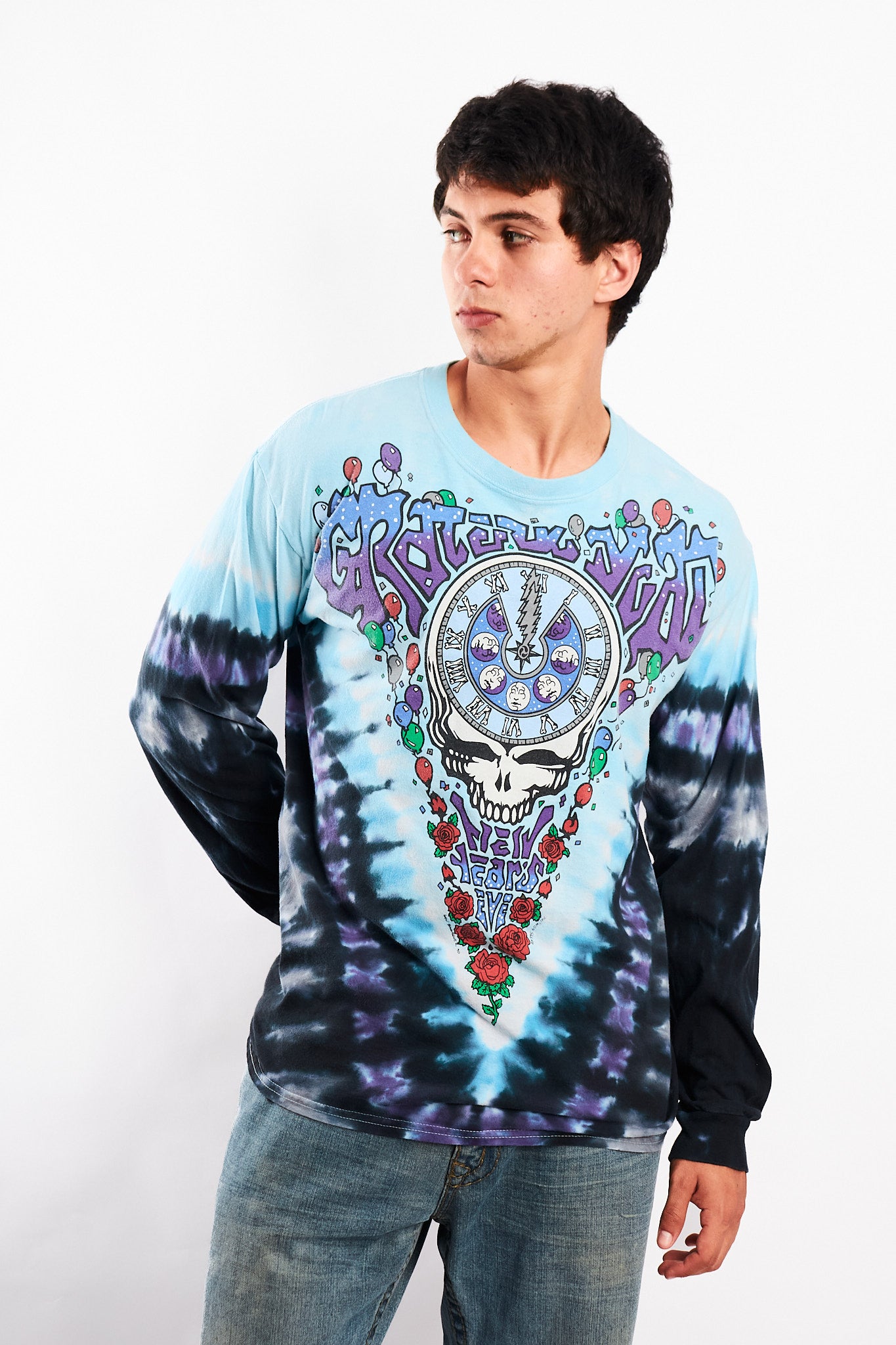 1995 Vintage Liquid Blue Grateful Dead NYE 1990 Tie Dye Longsleeve (M/L)