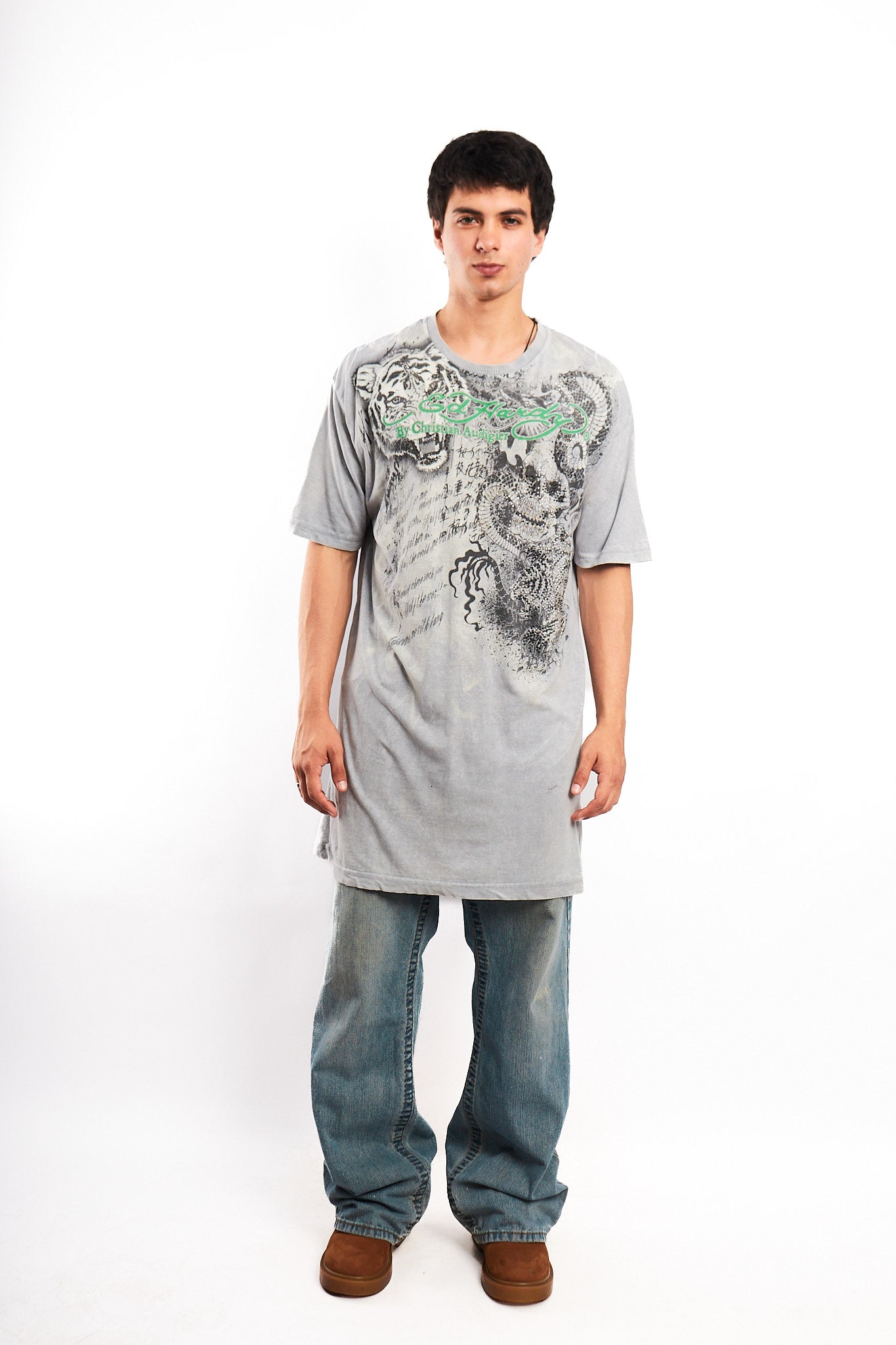 Y2K Vintage Ed Hary by Christian Audigier Rhinestone Graphic T-shirt (L/XL)
