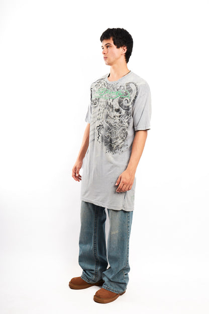 Y2K Vintage Ed Hary by Christian Audigier Rhinestone Graphic T-shirt (L/XL)