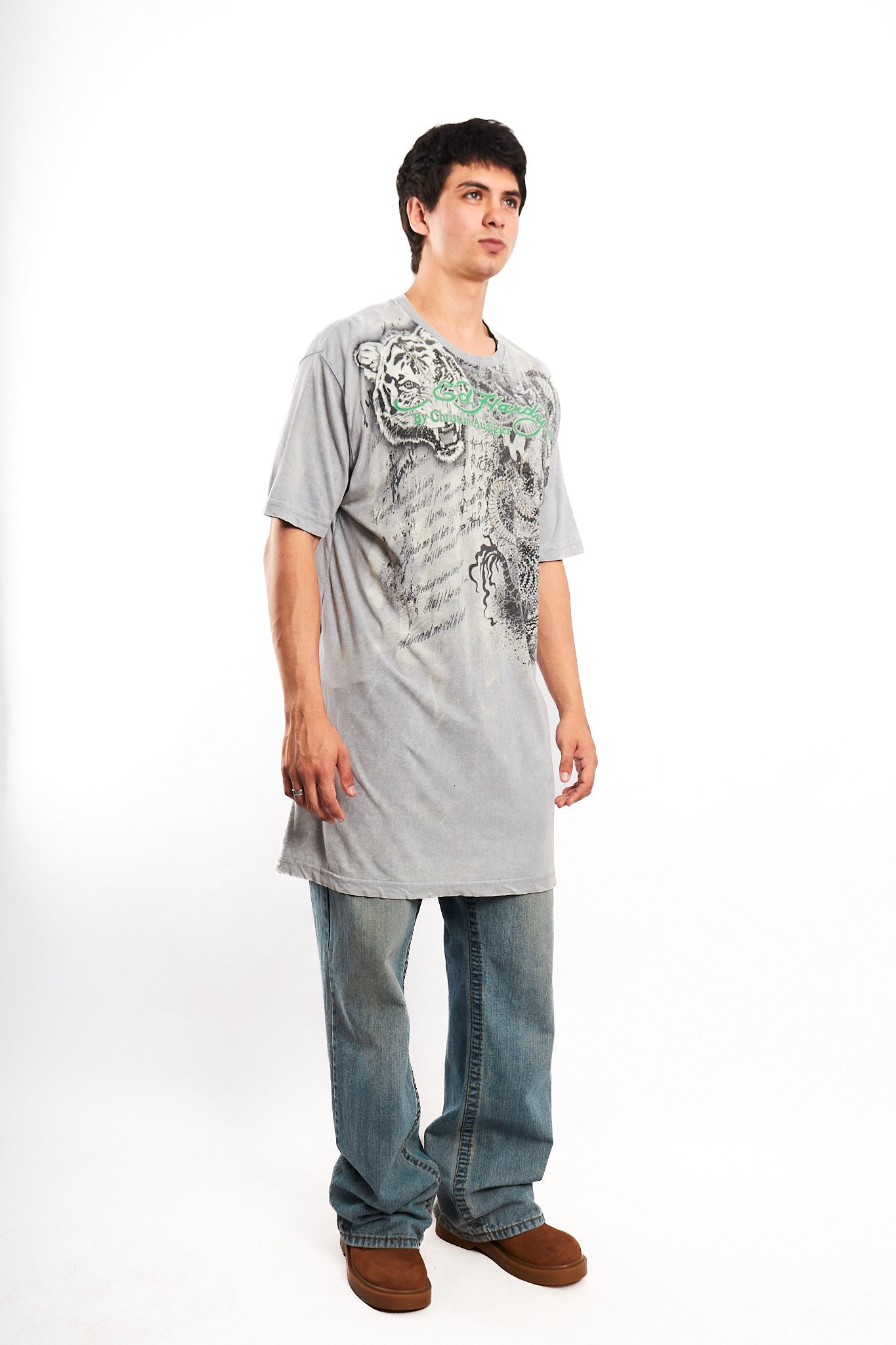 Y2K Vintage Ed Hary by Christian Audigier Rhinestone Graphic T-shirt (L/XL)