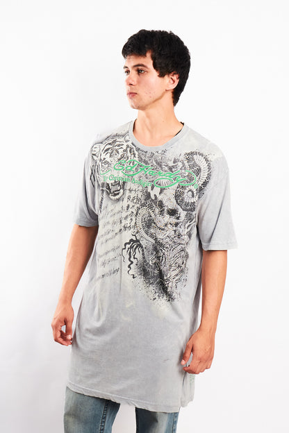 Y2K Vintage Ed Hary by Christian Audigier Rhinestone Graphic T-shirt (L/XL)
