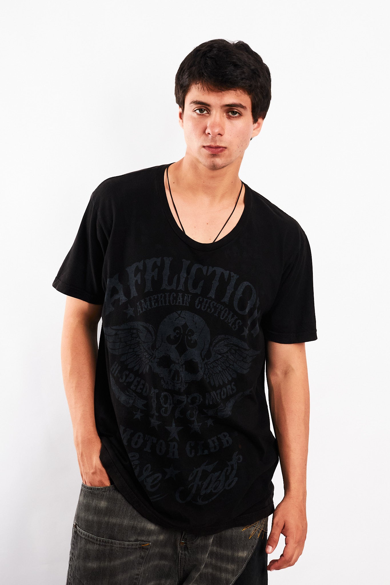 Y2K Vintage Affliction Skull Wings T-shirt (L/XL)
