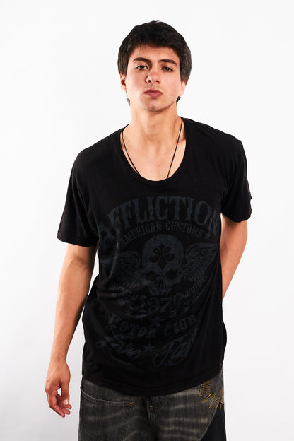 Y2K Vintage Affliction Skull Wings T-shirt (L/XL)