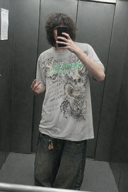Y2K Vintage Ed Hary by Christian Audigier Rhinestone Graphic T-shirt (L/XL)