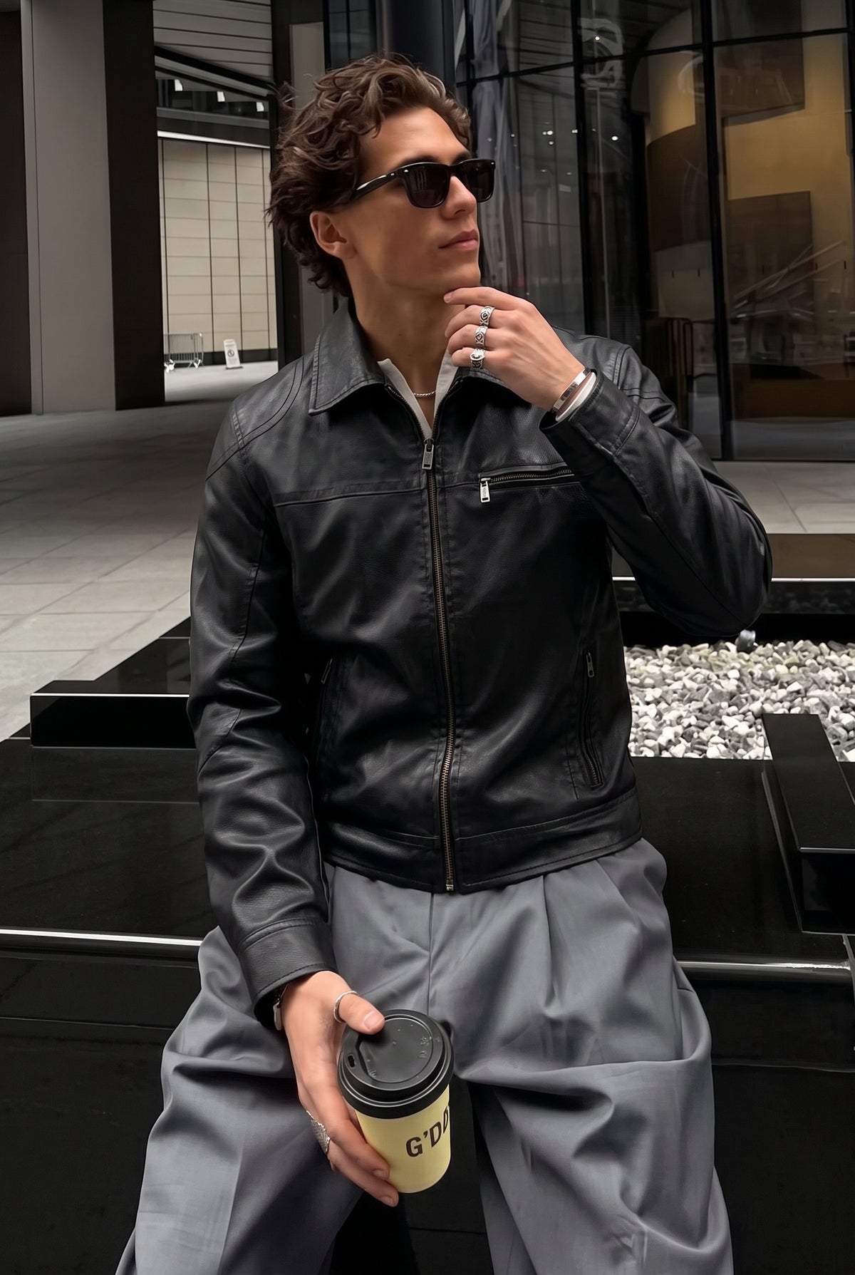 2000 Vintage Guess Vegan Leather Type Harrington Jacket (M)