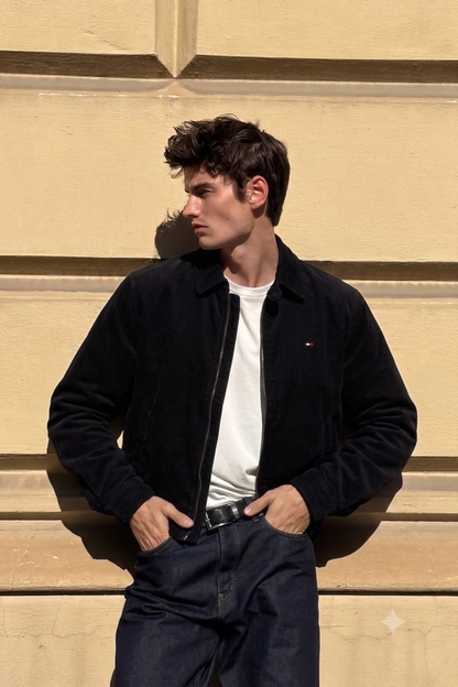 2000 Vintage Tommy Hilfiger Black Peachskin Harrington (M)