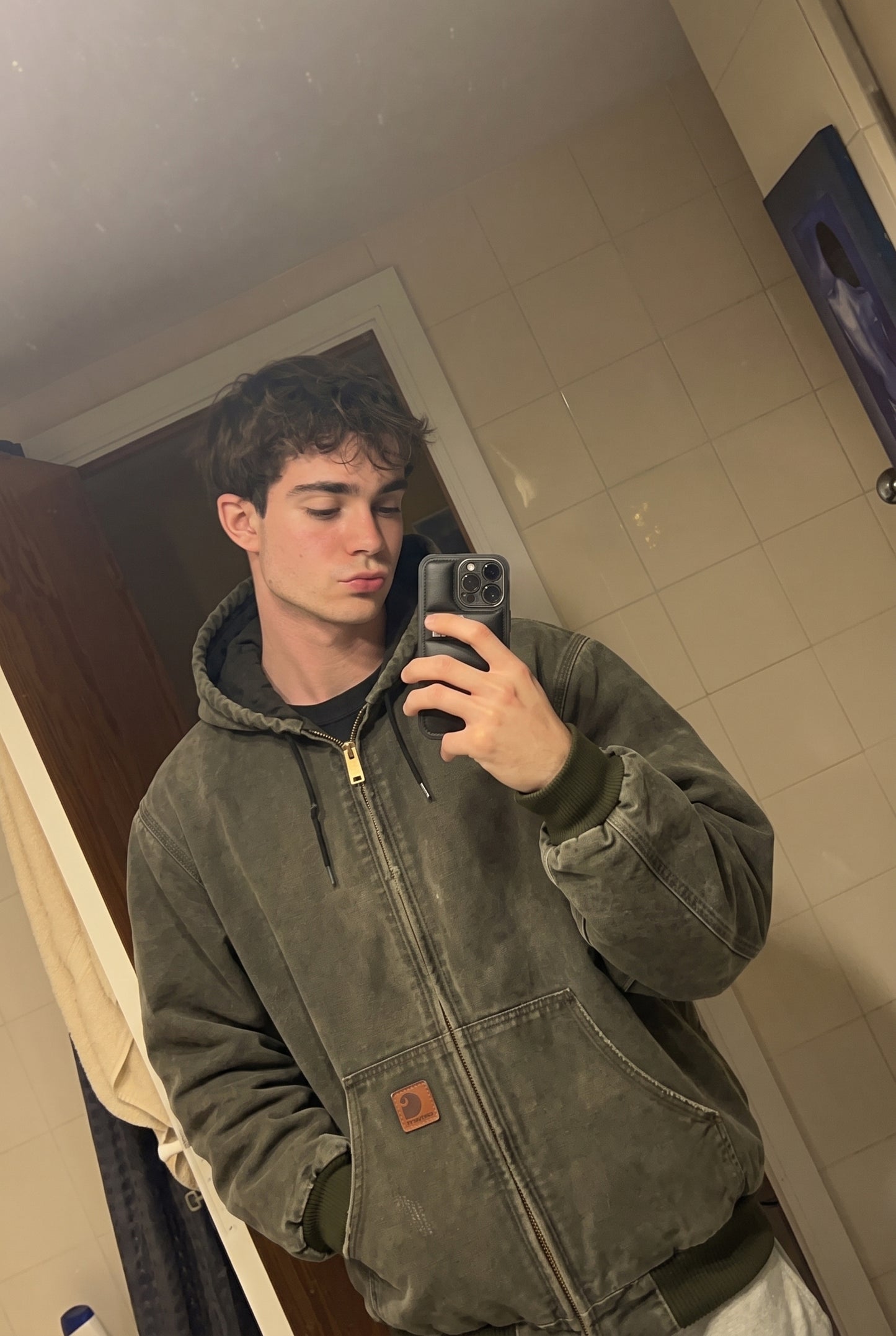 2000 Vintage Carhartt "Justin Bieber" Moss Green Faded Active Jacket (L)