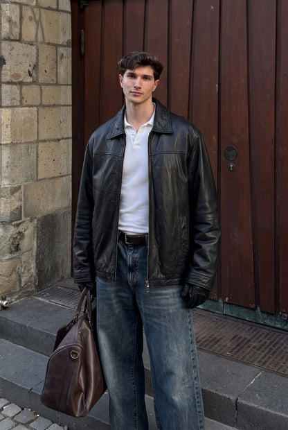 2000 Vintage Columbia Leather Harrington Jacket (L/XL)