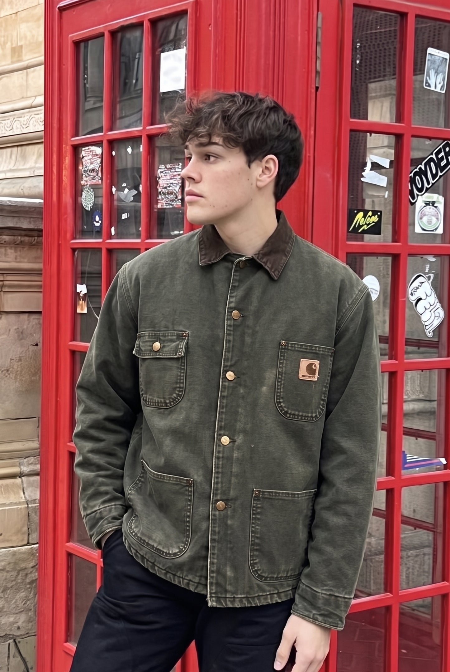 2000 Vintage Carhartt Moss Green Sandstone Michigan Chore Coat (M)