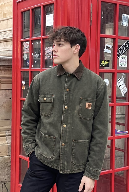 2000 Vintage Carhartt Moss Green Sandstone Michigan Chore Coat (M)