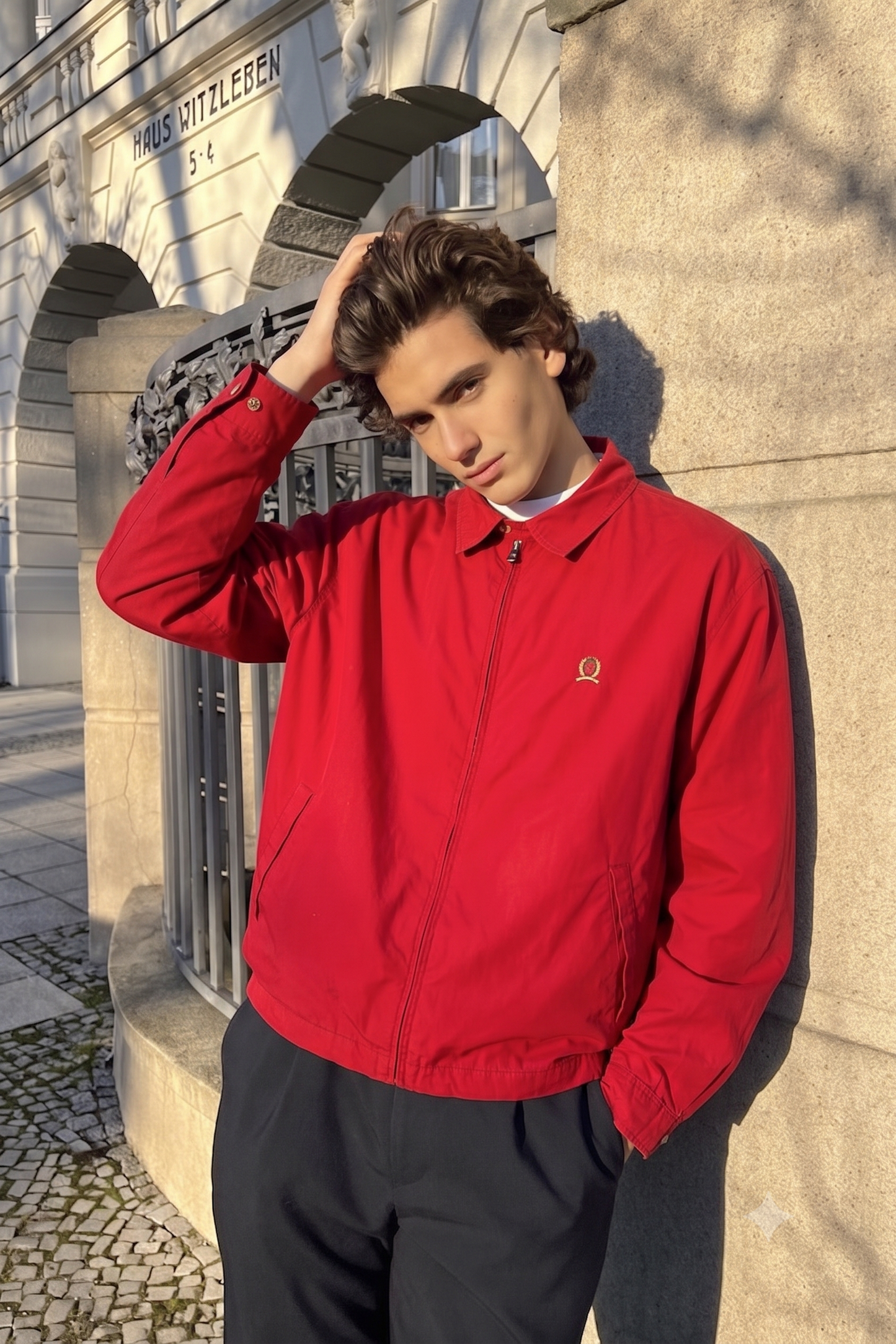 1990 Vintage Tommy Hilfiger Lion's Emblen Crimson Red Harrington (L/XL)