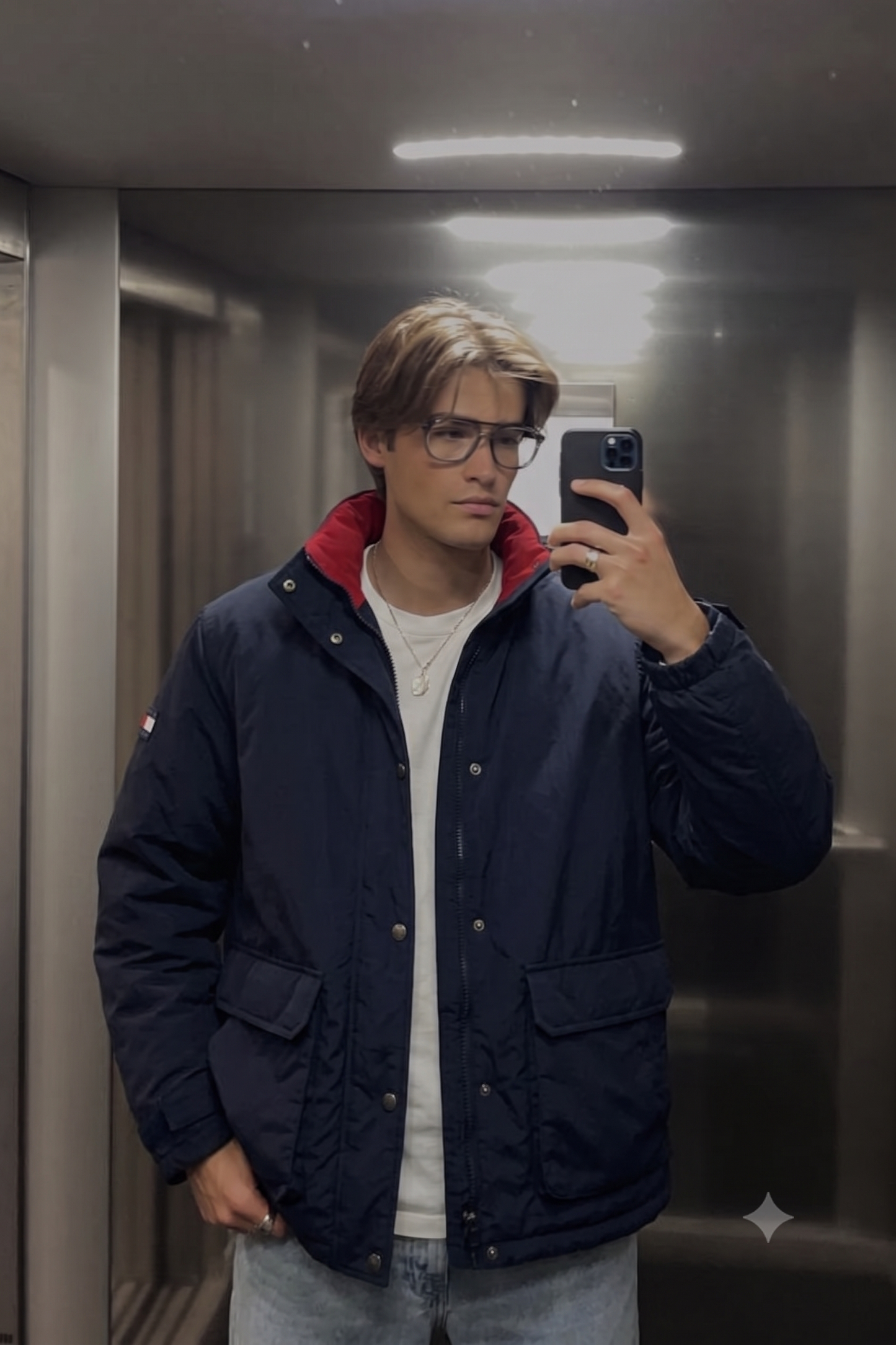 1990 Vintage Tommy Double Collar Down Puffer Parka (M)