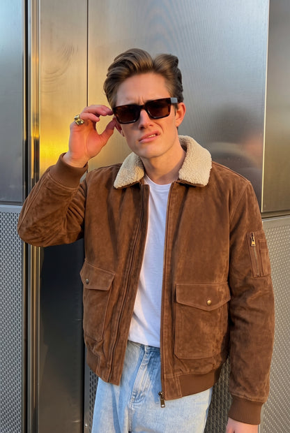 2000 Levi's Mocca Sherpa Type Leather A-2 Flight Jacket (L/XL)