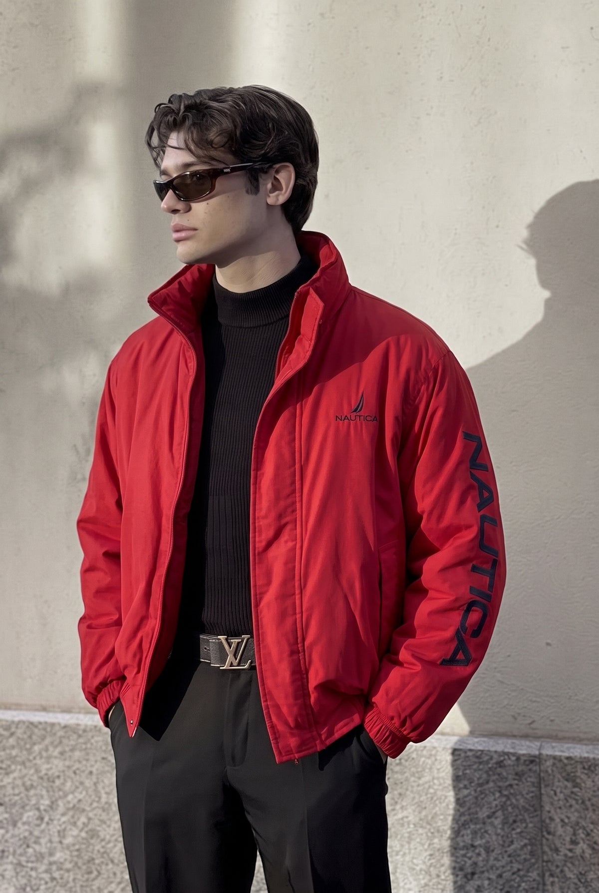 1990 Vintage Nautica Reversible Spellout Red and Blue Jacket (M/L)