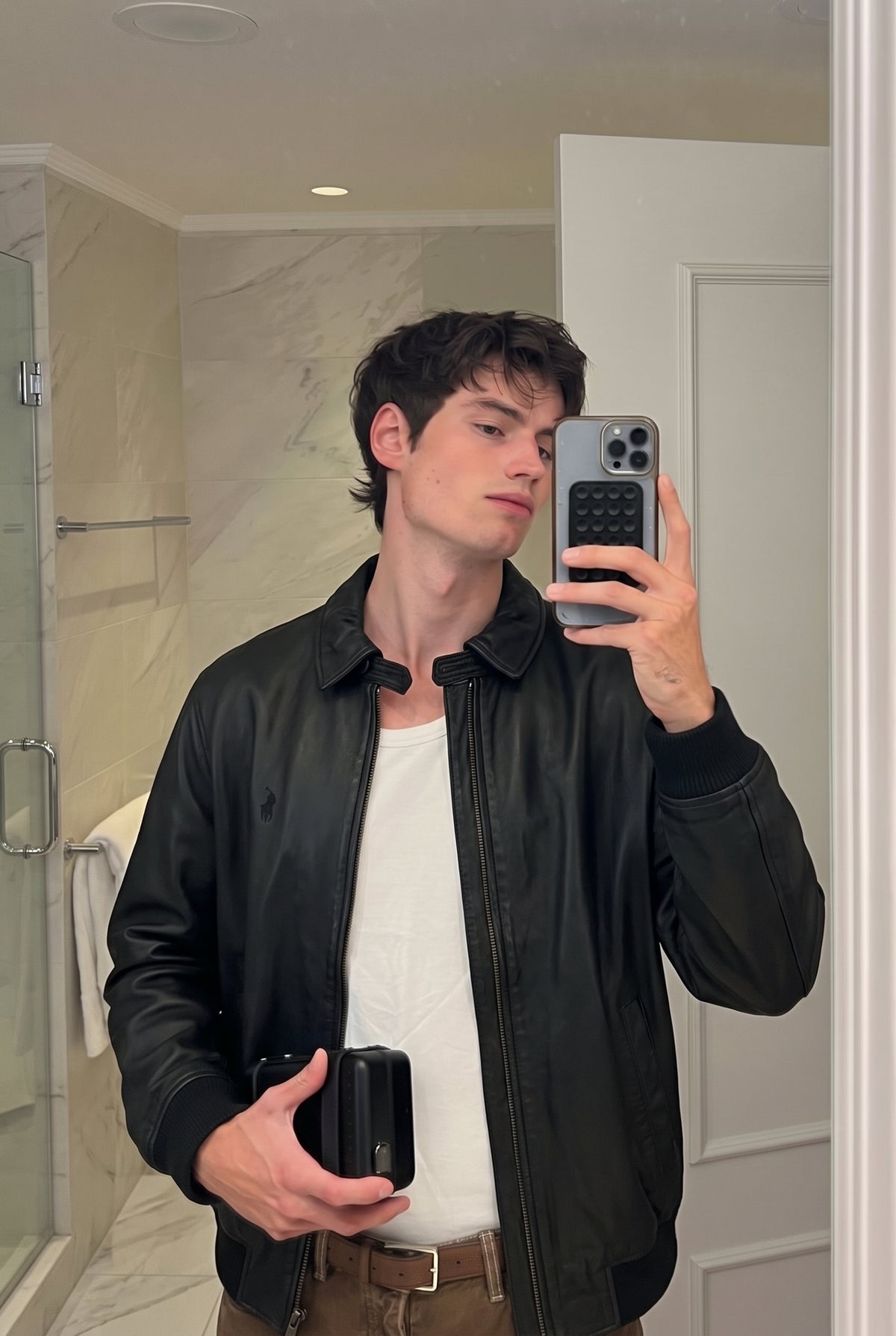 2010 Polo Ralph Lauren Black Leather Harrington  (L/XL)
