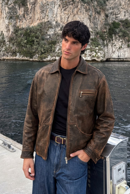 1990 Vintage Winlit Distressed Leather Utility Jacket (M)