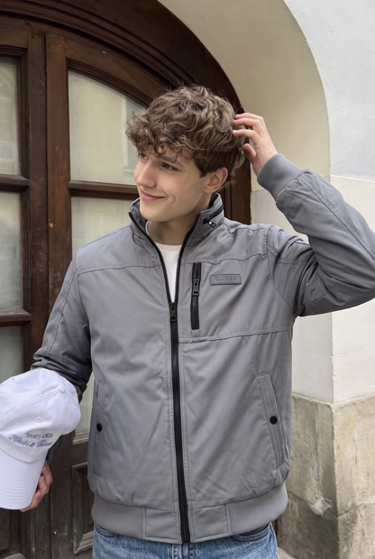 Guess Los Angeles Gray Impermeable Padded Bomber Jacket (S/M)