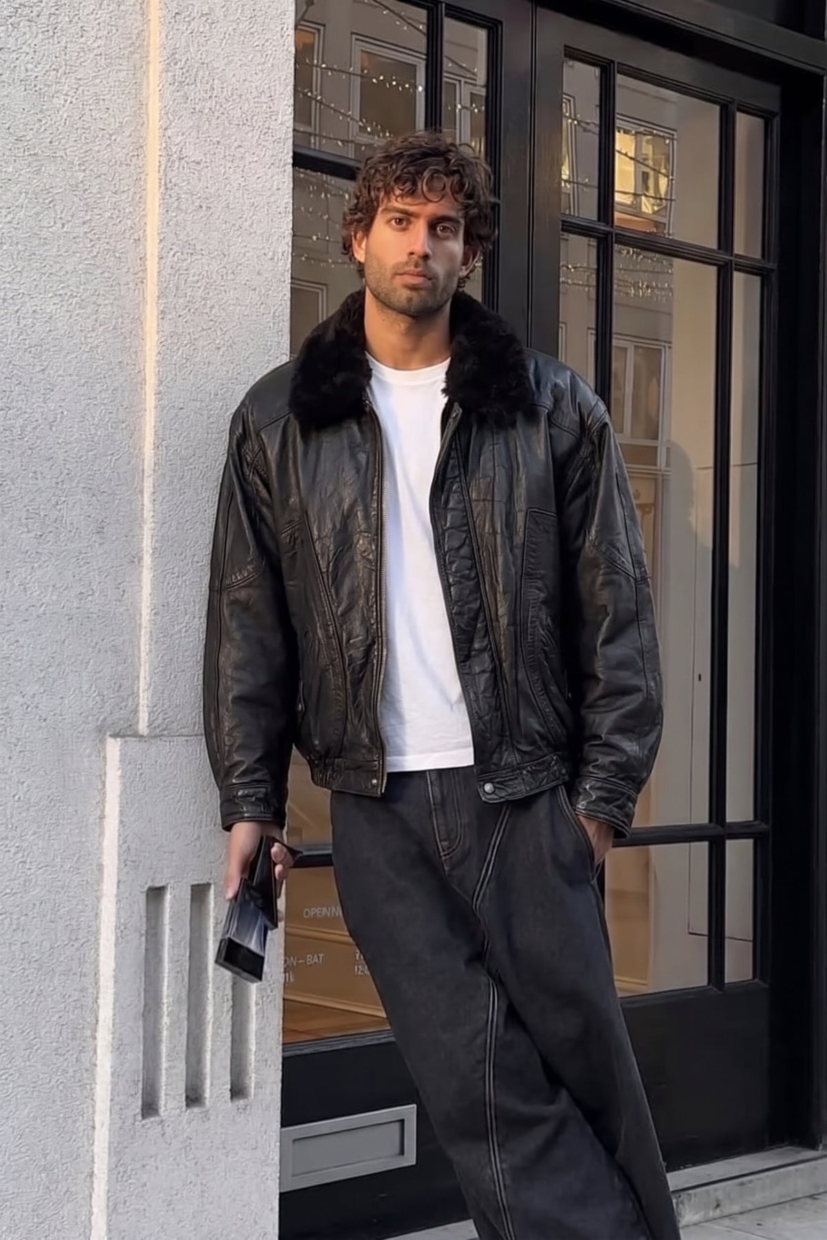 1990 Vintage Paco Rabanne Leather Type Aviator Jacket (M)