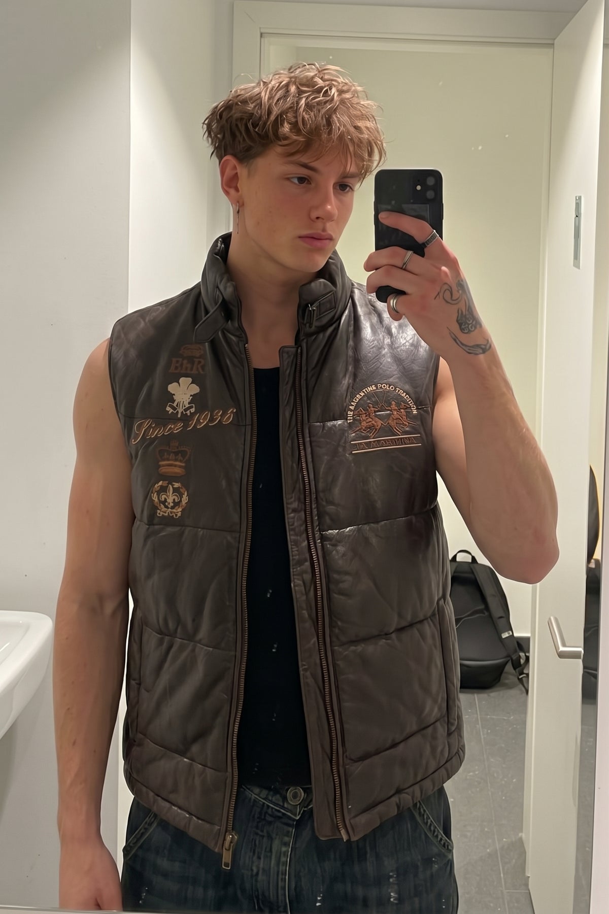 2000 Vintage La Martina Polo Coffee Brown Leather Vest (M/L)