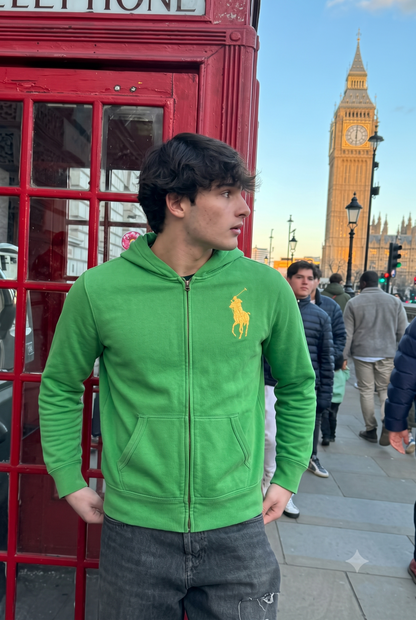 2000 Vintage Polo Ralph Lauren Forest Green Big Pony Hooded Full Zip (S/M)