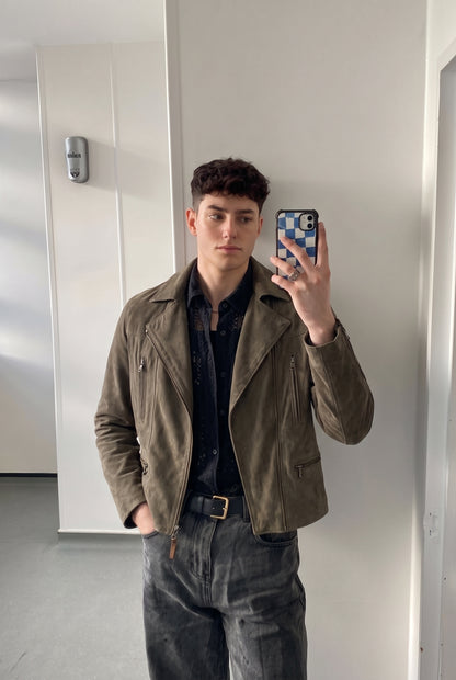 2000 Vintage Levi's Grey Suede Boxy Biker Jacket (XS/S)