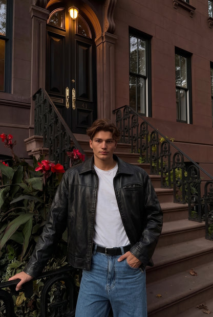 2000 Vintage Guess Vegan Leather Type Harrington Jacket (L/XL)