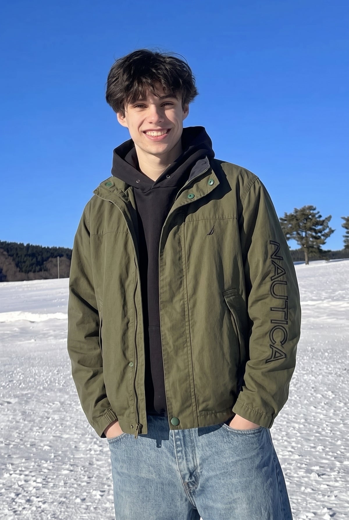 2000 Vintage Nautica Army Green Spellout Jacket (M)