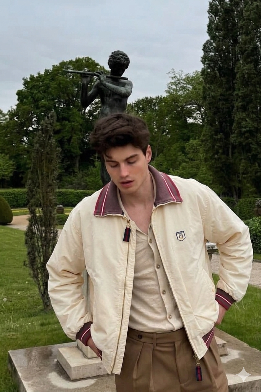 1990 Vintage Tommy Hilfiger Cream Bomber Jacket (L/XL)