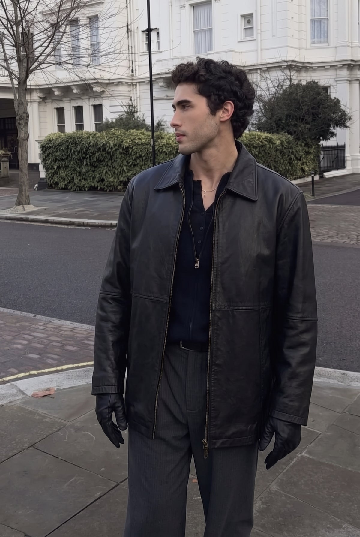 2000 Vintage Black Leather Harrington Jacket (M/L)