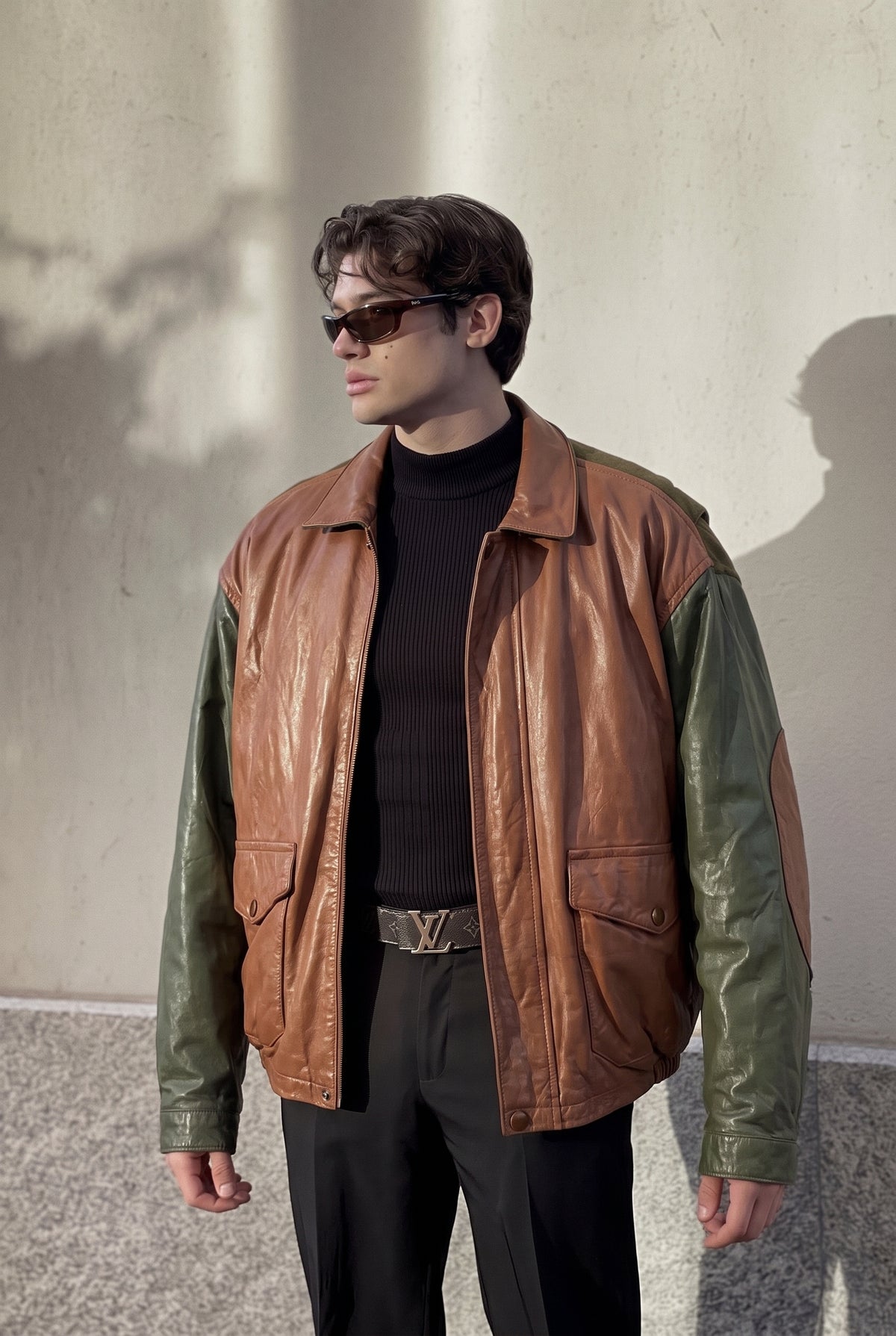 1990 Vintage Nautica Leather Leather Bomber Aviator Jacket (M/L)
