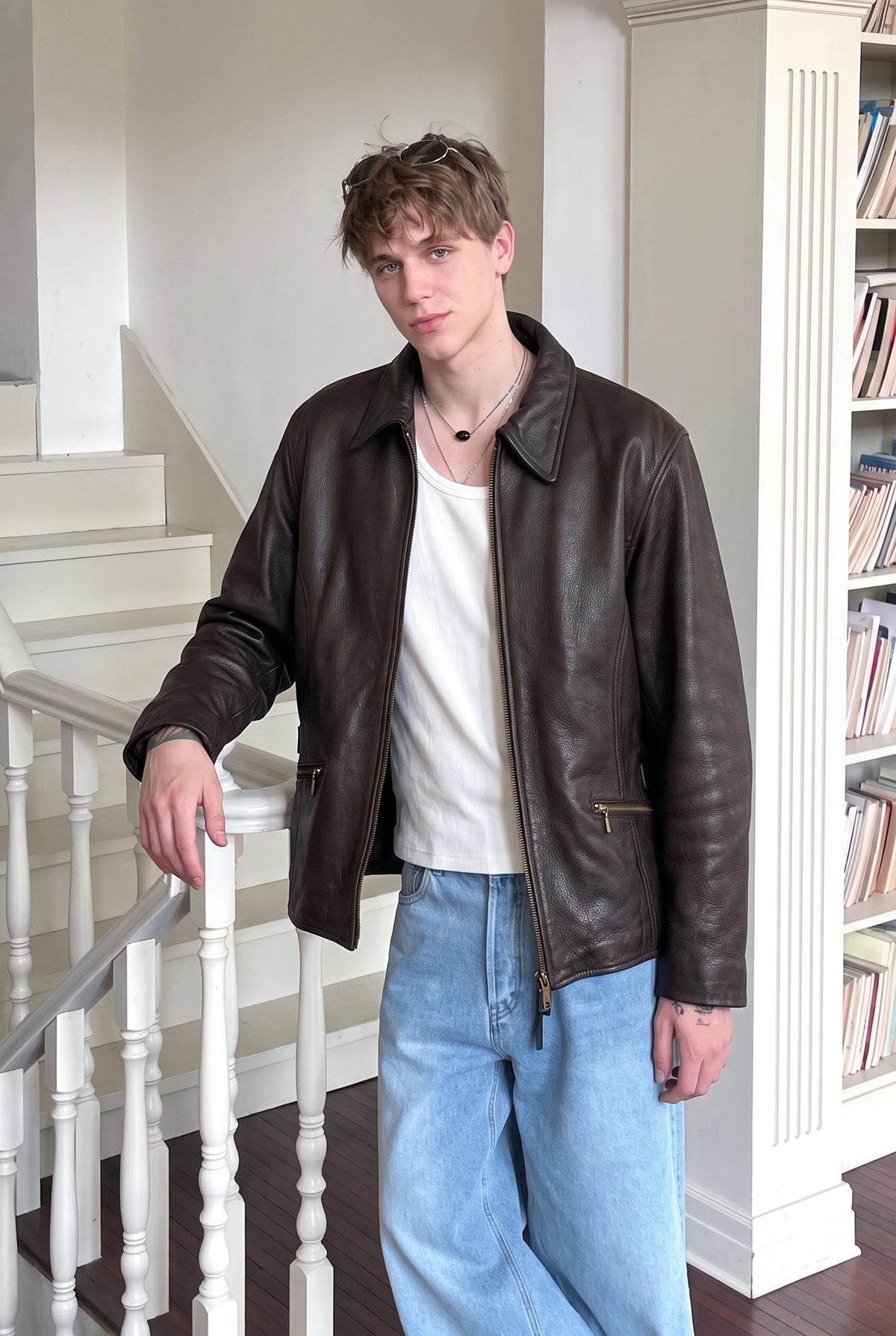 1990 Vintage Wilson Distressed Leather Utility Jacket (M)