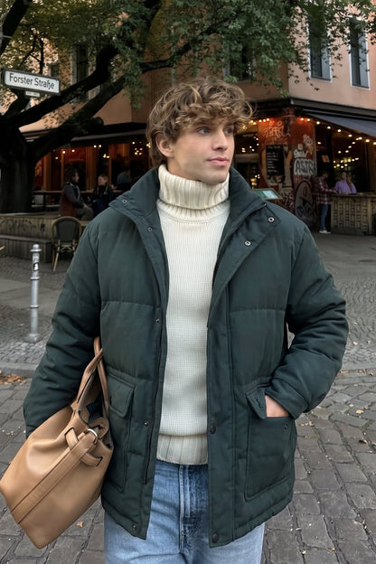 2000 Vintage Yve Saint Laurent Forest Green Down Puffer Coat (M/L)