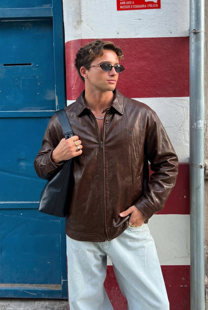 2000 Vintage Polo Ralph Lauren Brown Leather Harrington (M/L)