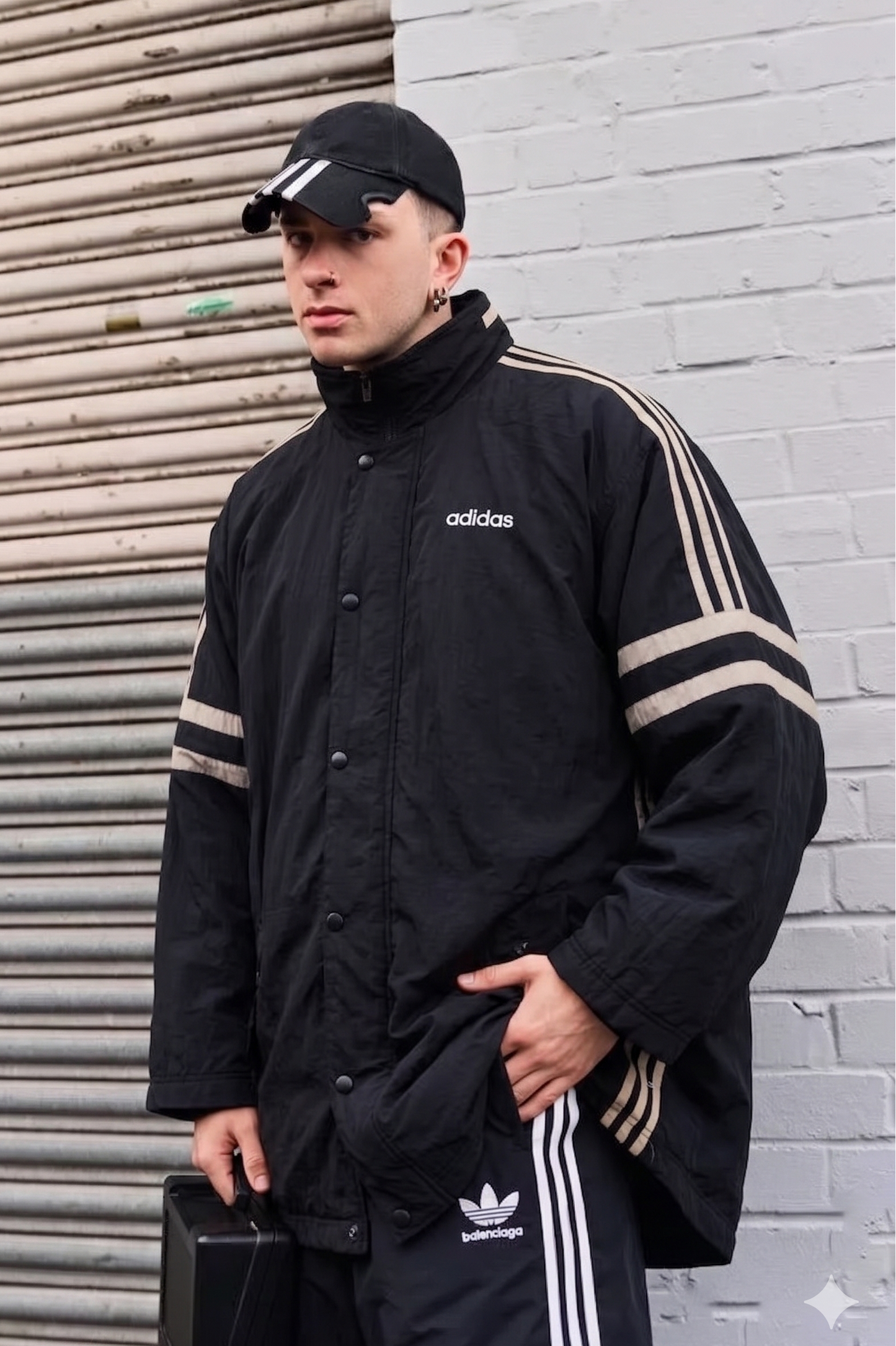 1990 Vintage Adidas Black Three Stripes Jacket (M)