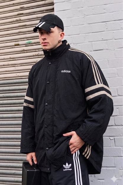 1990 Vintage Adidas Black Three Stripes Jacket (M)