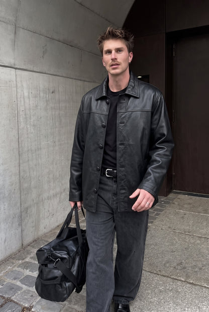 2000 Vintage Black Leather Trench Coat (M/L)