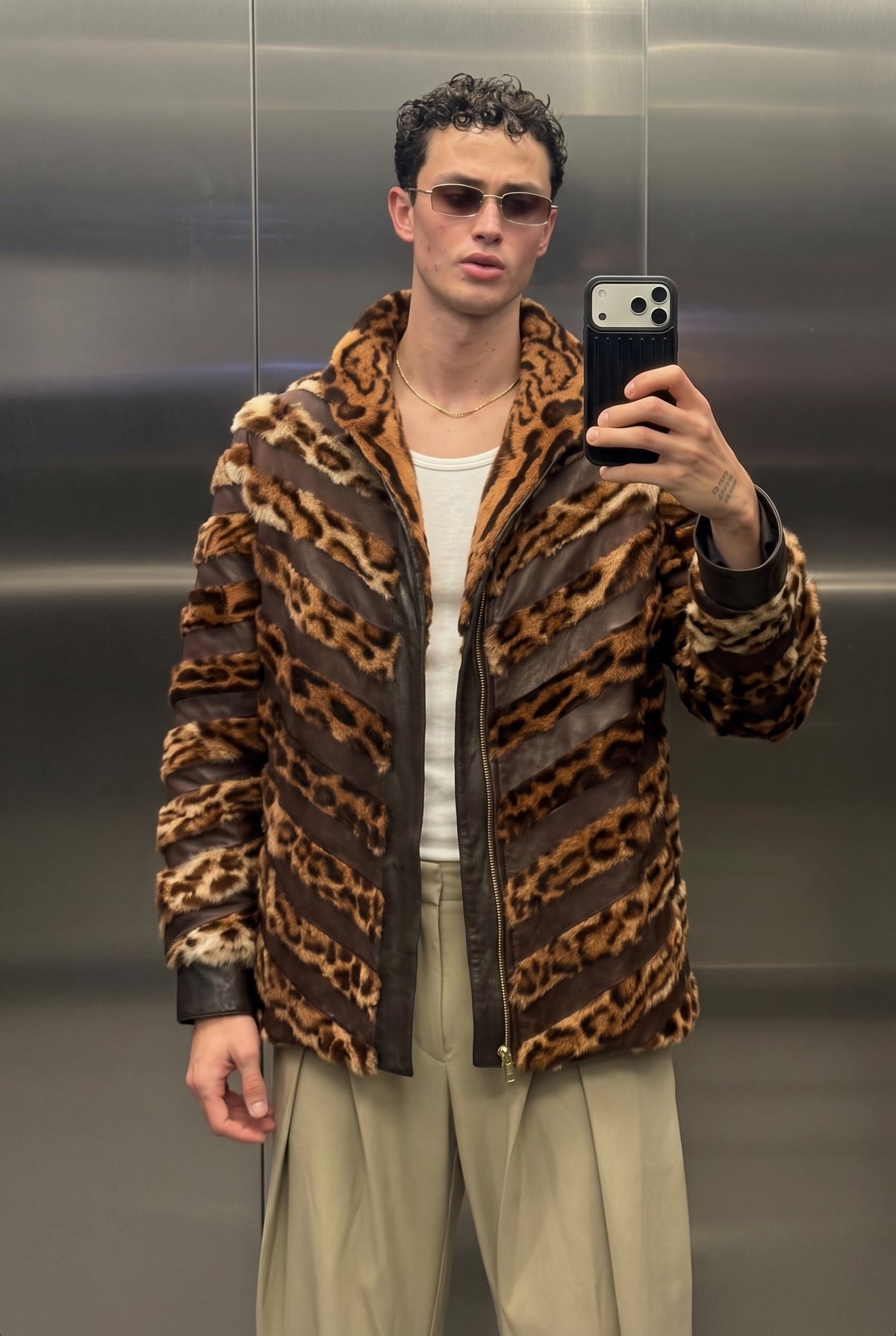 Vintage Leather Leopard Natural Fur Jacket (M/L)