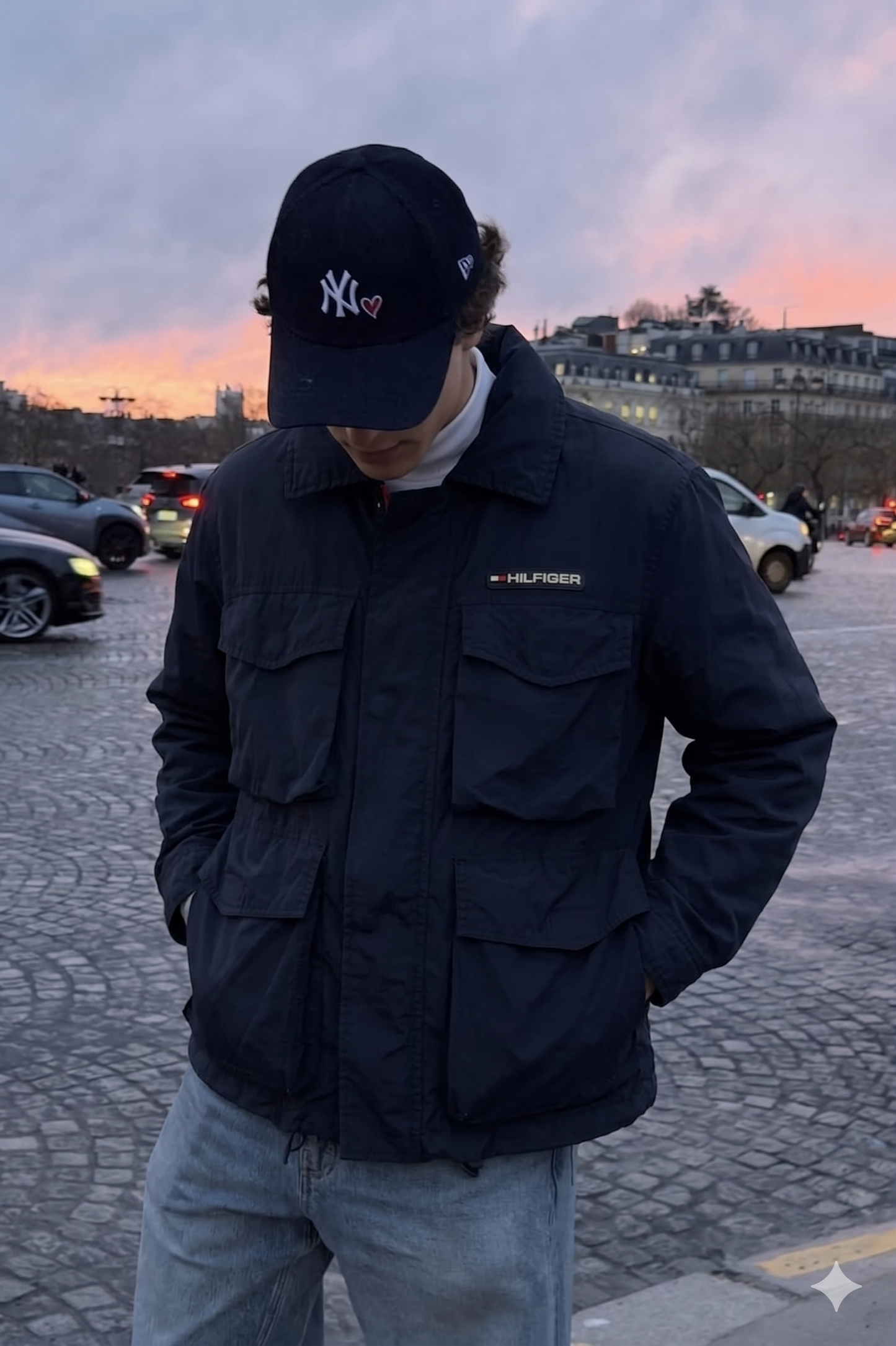2000 Vintage Tommy Hilfiger Flag Collar Cargo Jacket (M)
