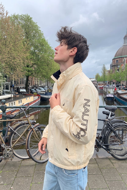 2000 Vintage Nautica Cream Spellout Impermeable Jacket (M)