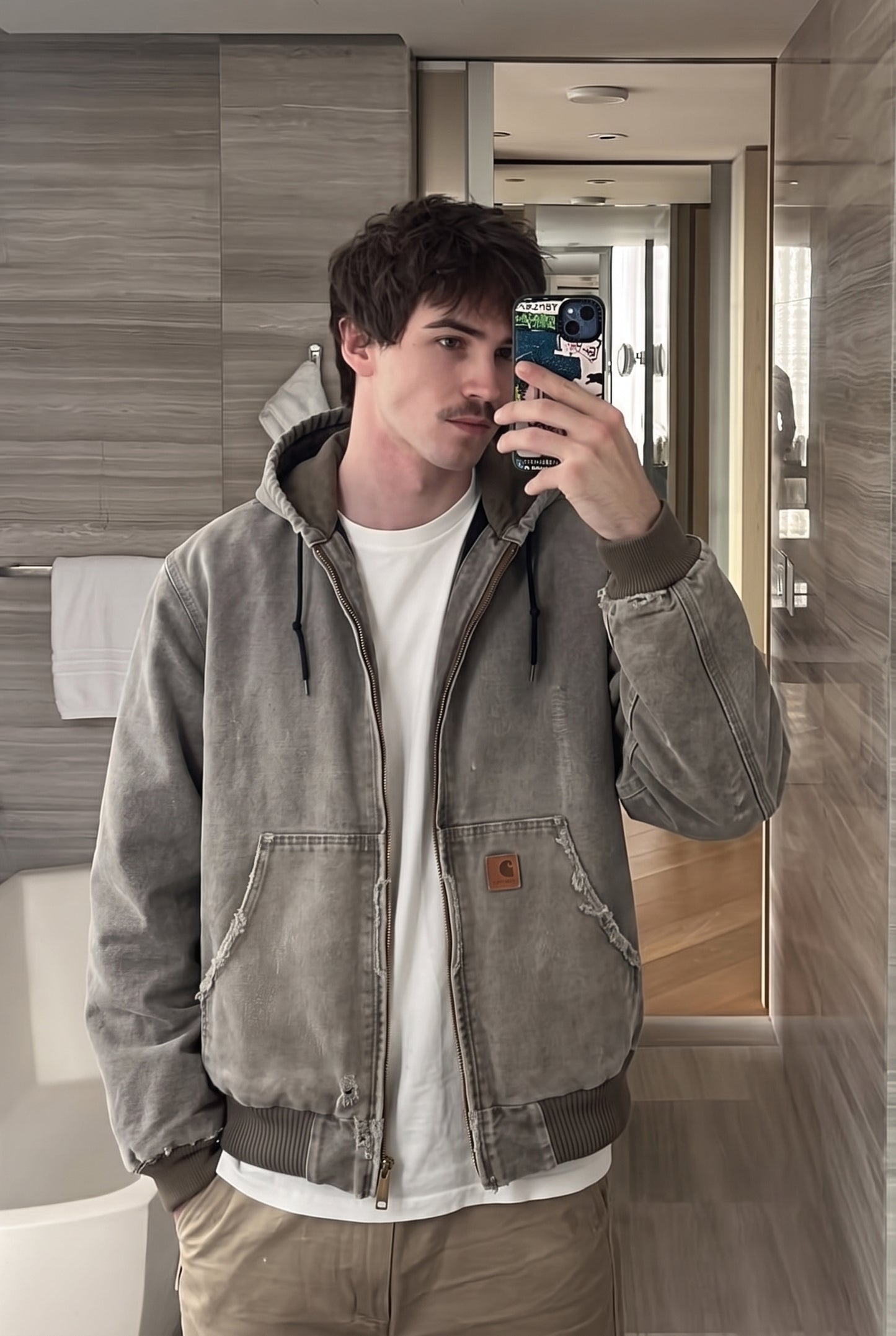 2000 Vintage Carhartt J130 Fadded Distressed Gray Active Jacket (M/L)